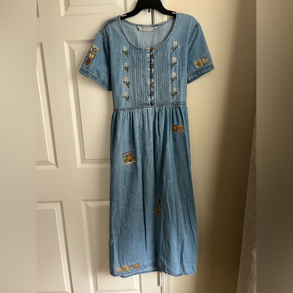 Jane Ashley Dresses & Skirts - Vintage Jane Ashley Blue Denim Tie Back Garden Patchwork Cottagecore Dress Large
